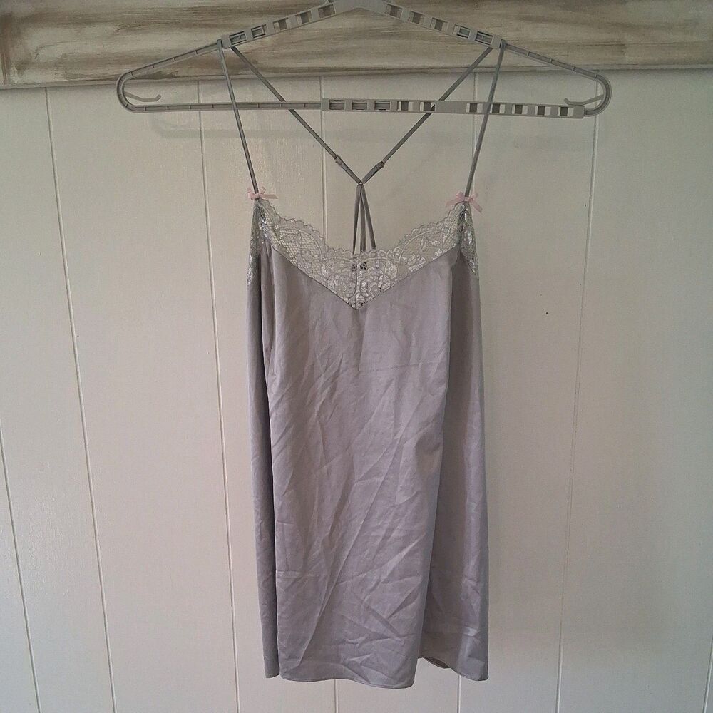 Cacique Nightgown Chemise Lace Trim Gray Silver size 18 20 strappy sexy